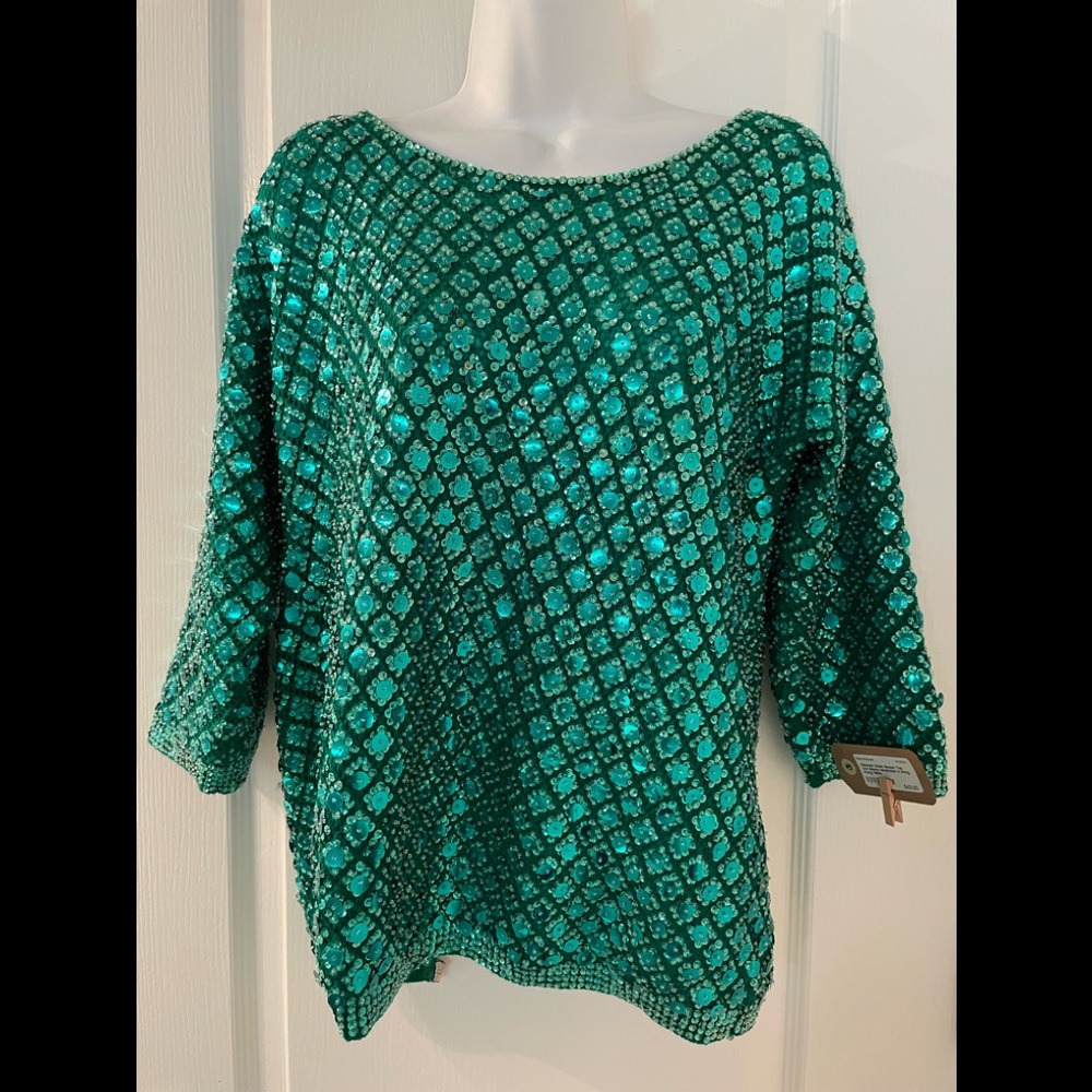 Emerald green sequin top made in Hong Kong vintage 60s size 14